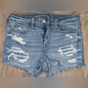 American Eagle Outfitters Distressed Light Blue Denim High-Rise Shortie